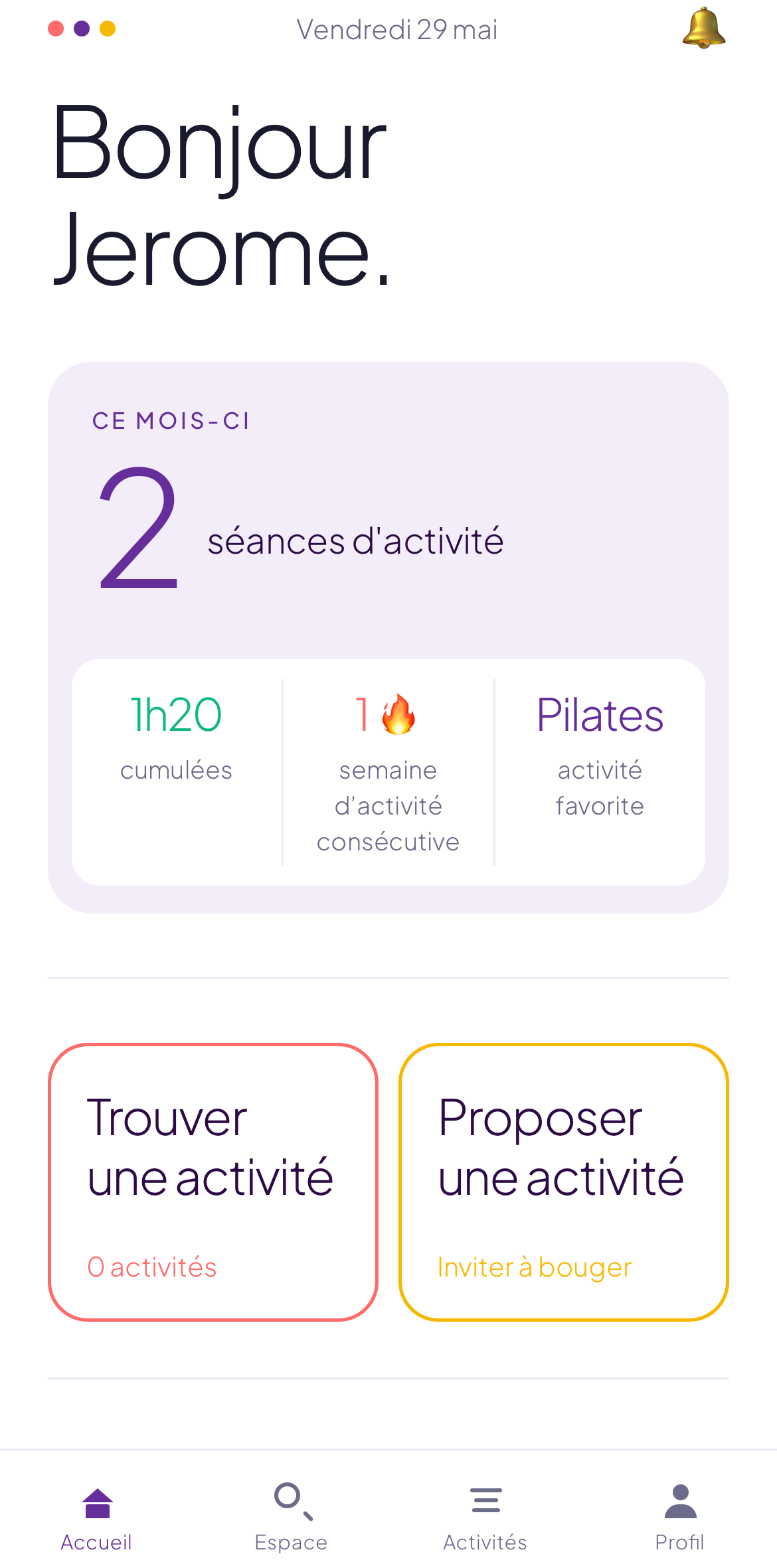 Écran d'accueil de l'application Sedless